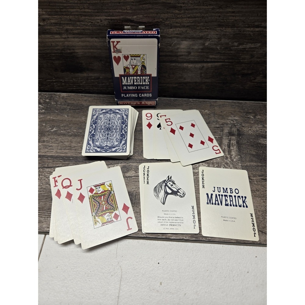 MAVERICK JUMBO INDEX Poker PLAYING CARDS USA Made Blue New Open Box Vintage